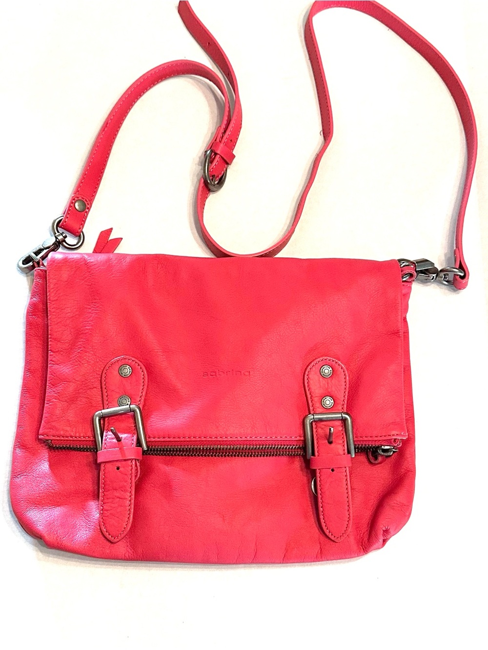 Babylino Coral Pink Leather Crossbody with Buckle Front